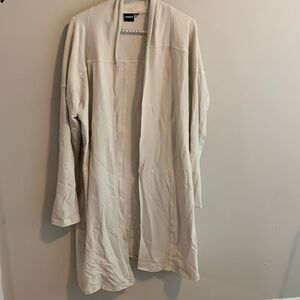 Mono B Open Front Longline Duster Cardigan Sweater Cream Pockets Size 2XL Cozy